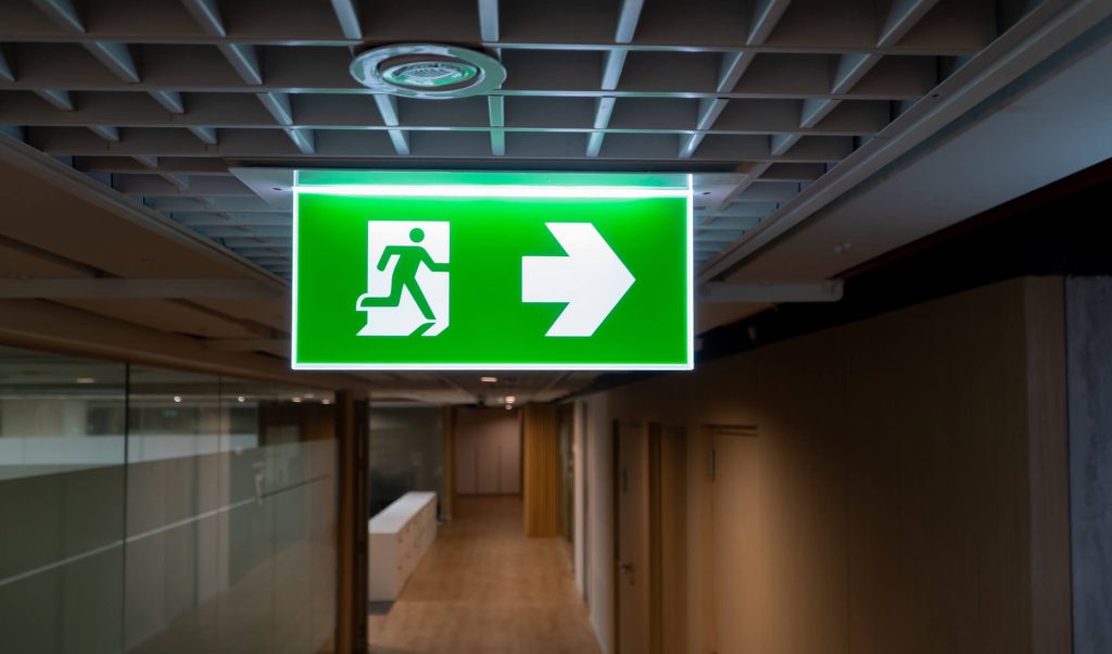 LED Emergency Exit Light Handing in Hallway