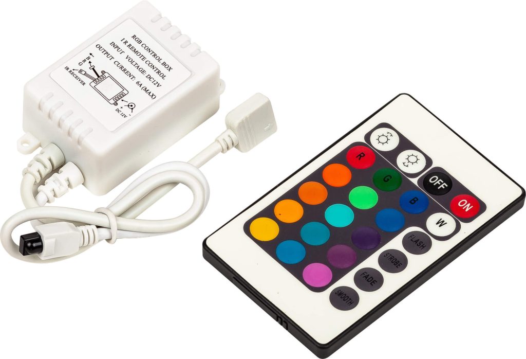 An LED controller with its wired receiver.